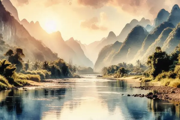 Como Pintar Rios em Paisagens Montanhosas com Efeitos de Luz na Aquarela