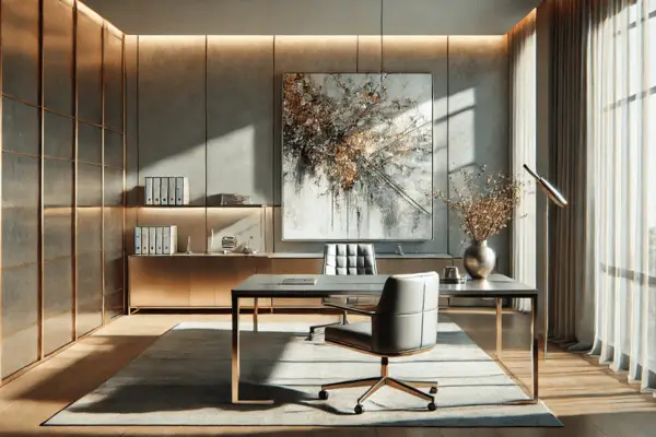 Pintura Abstrata com Textura Metálica para Decoração de Escritórios Corporativos
