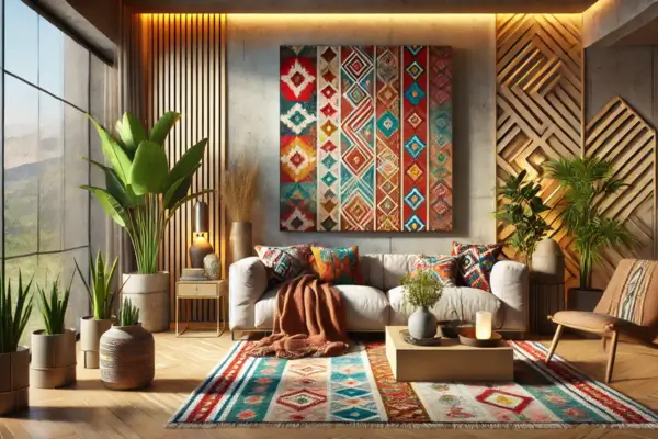 Pintura Abstrata em Estilo Tribal para Ambientes com Decoração Boho