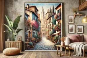 Pintura de Cidades Antigas em Aquarela para Decoração Rústica de Salas
